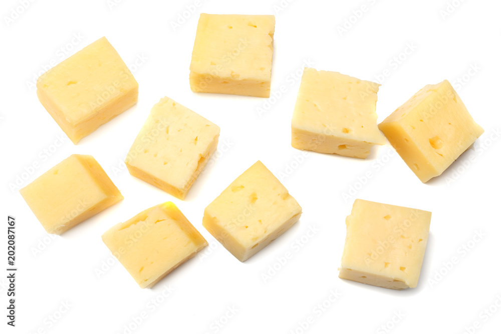 piece of cheese isolated on white background. top view