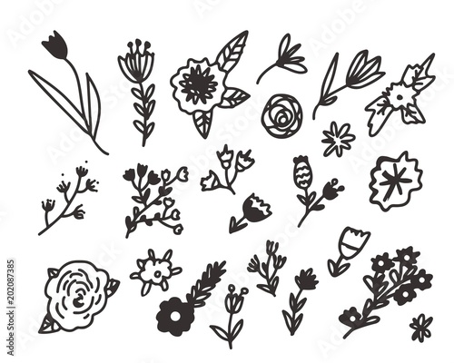 Floral doodle hand drawn set