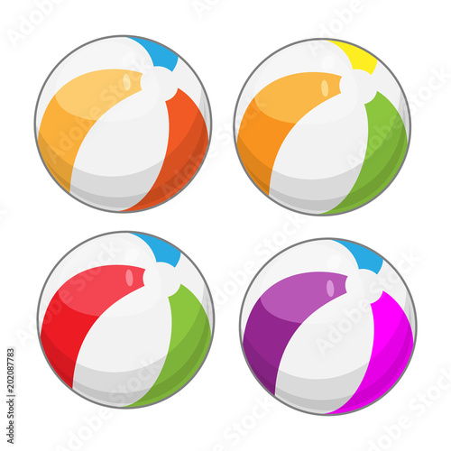 Beach balls in four different colors - cartoon style