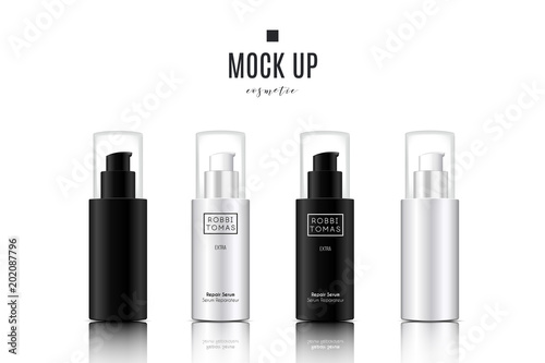 Realistic white cosmetic cream container and tube for cream, ointment, toothpaste, lotion Mock up bottle. Gel, powder, balsam, with design label. Soap pump. Containers for bulk mixtures.