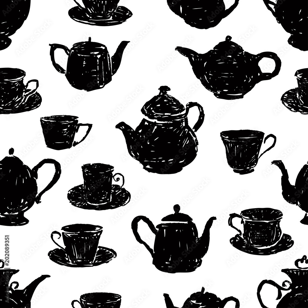 pattern of the silhouettes of teacups and teapots pattern of the silhouettes of teacups and teapots