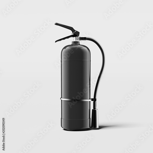 Black fire extinguisher on light grey background, 3d rendering