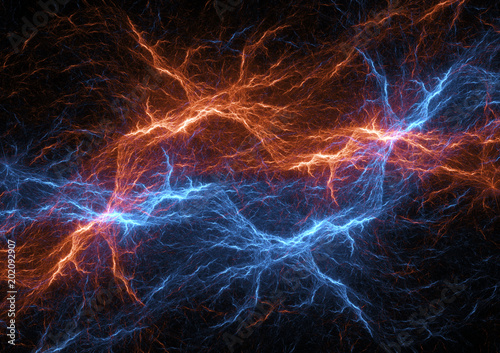 Fire and ice plasma lightning background, abstract electrical discharge