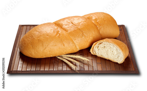 single semolina bread isolated on white background