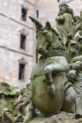 Scottish Unicorn sculpture at Linlithgow Palace, Scotland.