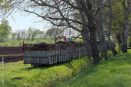 Narrow-gauge field railway  in Germany called Lore  transport of peat out of the turf bog  Venner Moor  Lower Saxony  Germany