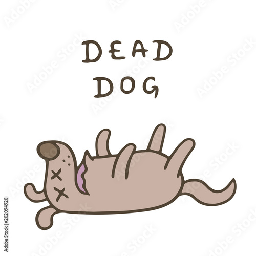 Cute dog was poisoned and died. Vector illustration.