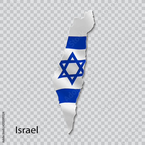 Map of Israel with national flag on transparent background.