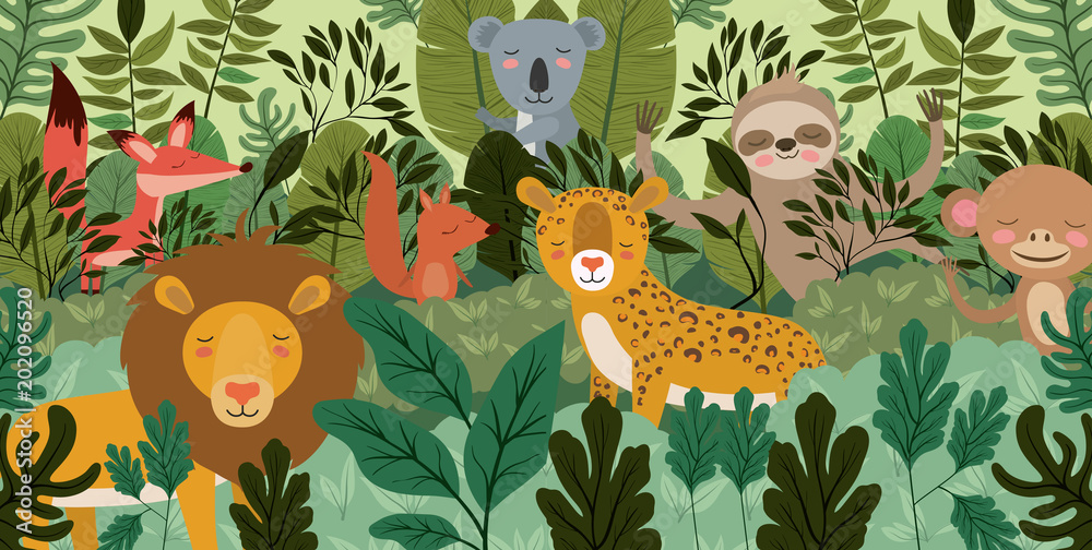 group of animals in the forest scene vector illustration design Stock  Vector | Adobe Stock