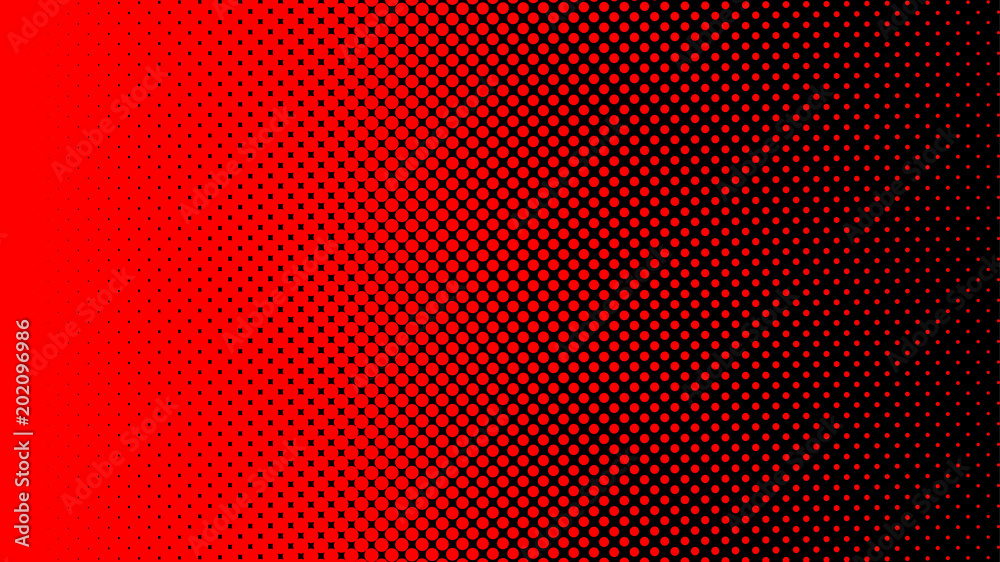 Halftone gradient dots background vector illustration. Red dotted, black halftone texture. Pop Art black red comics Background of Art. AI10 Stock Vector | Adobe