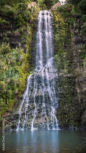 Long Exposure of Karekare Waterfall Auckland New Zealand - Vertical