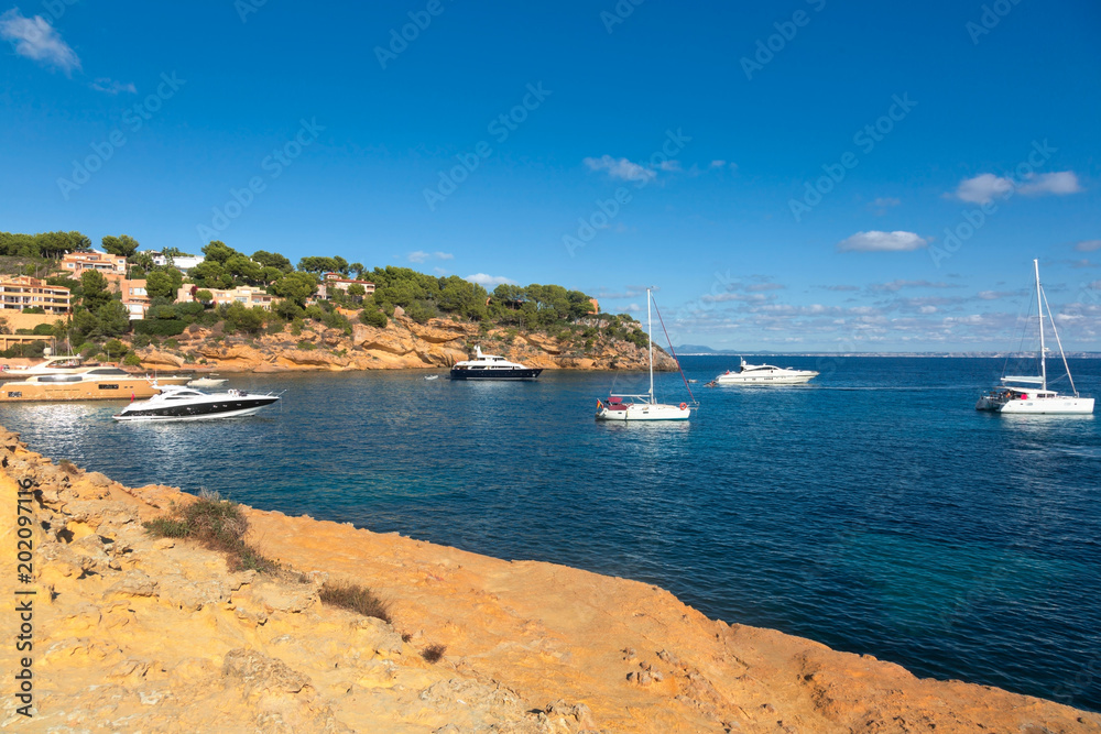 Beautiful seascape bay with yachts and boats.Mallorca island