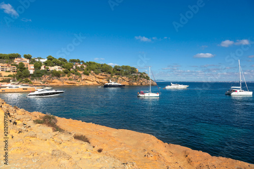 Beautiful seascape bay with yachts and boats.Mallorca island