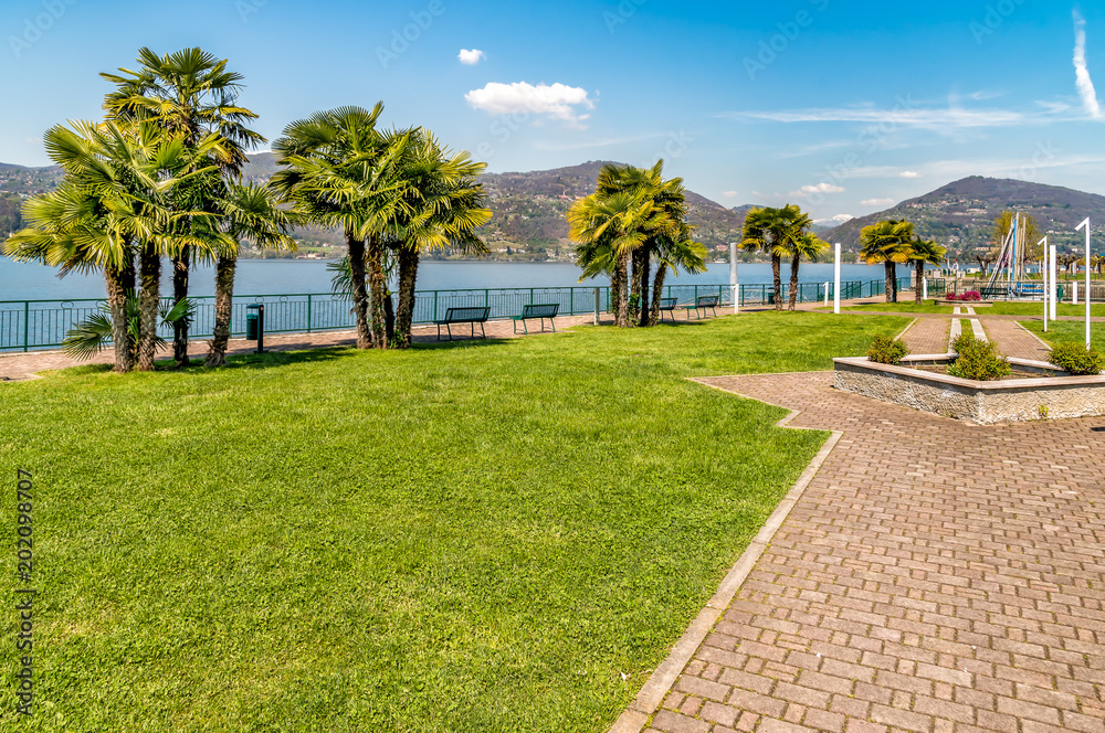 Lakefront of Ranco, is small village located on the shore of Lake Maggiore in province of Varese, Italy