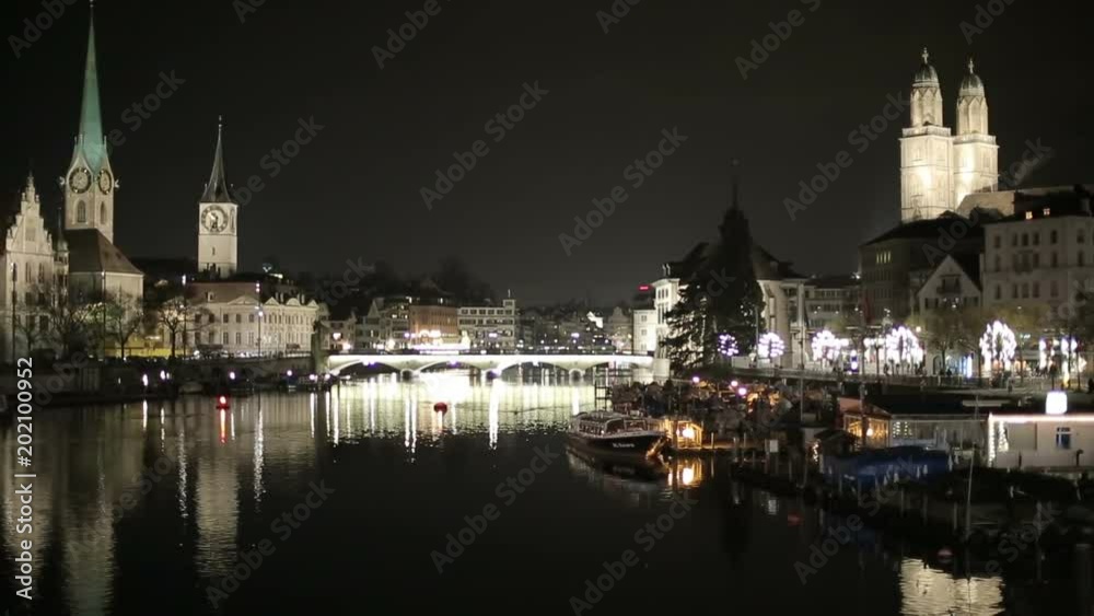 River and bridge between towers in Zurich Switzerland. River and bridge between towers in Zurich Switzerland.