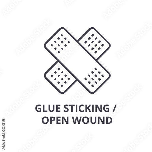 glue sticking, open wound thin line icon, sign, symbol, illustation, linear concept vector 