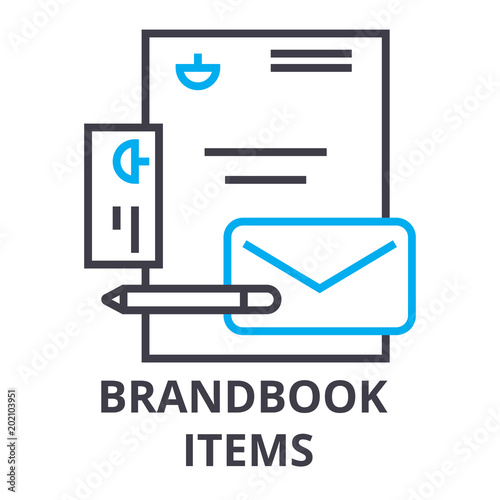 brandbook items thin line icon, sign, symbol, illustation, linear concept vector 