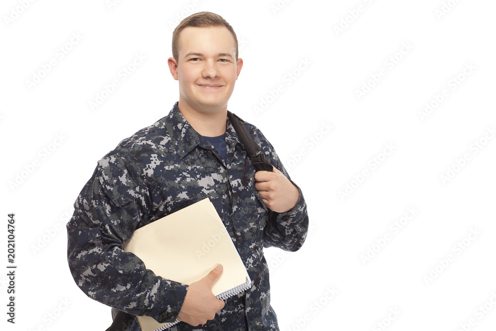 Navy man with shoulder bag and file Navy man with shoulder bag and file