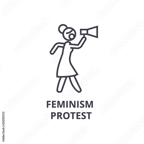 feminism protest thin line icon, sign, symbol, illustation, linear concept vector 