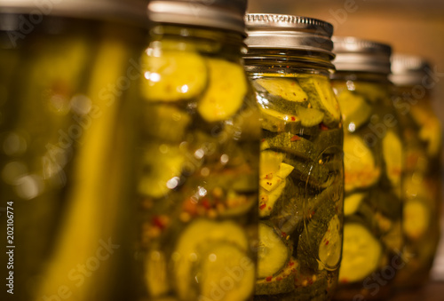 homestead canning pickles, peppers and spaghetti sauce. photo