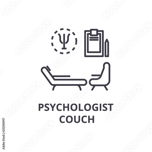 psychologist couch concept thin line icon, sign, symbol, illustation, linear concept vector 