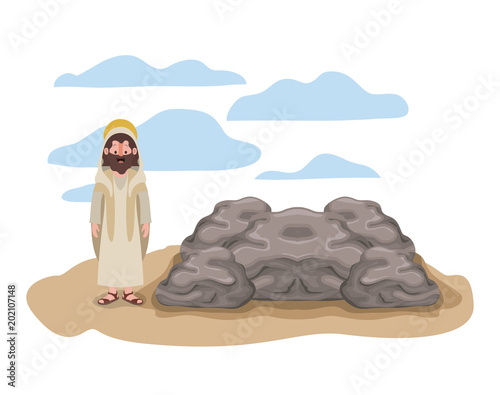 apostle of Jesus with halo in the rock character vector illustration design