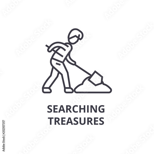 searching treasures thin line icon, sign, symbol, illustation, linear concept vector 