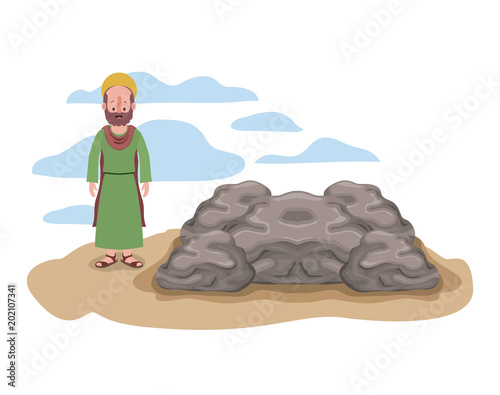 apostle of Jesus with halo in the rock character vector illustration design