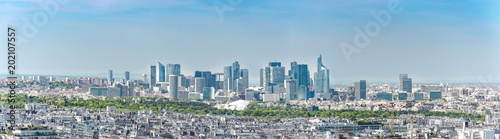 Panoramic aerial view of Le Defence. Le Defense is a; major business district of the Paris aire urbaine