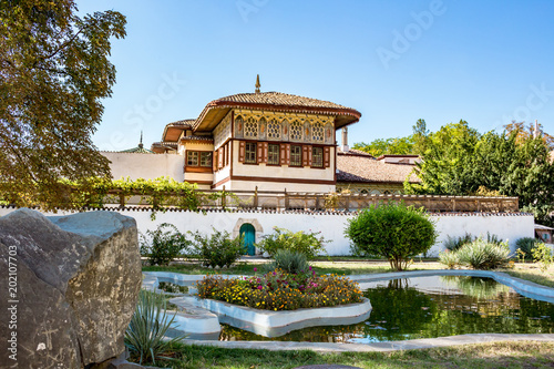 BAKHCHYSARAY, CRIMEA - SEPTEMBER 2014: The Khan's Palace or Hansaray is Bakhchysarai, Crimea. Historical and cultural reserve. The main palace building photo