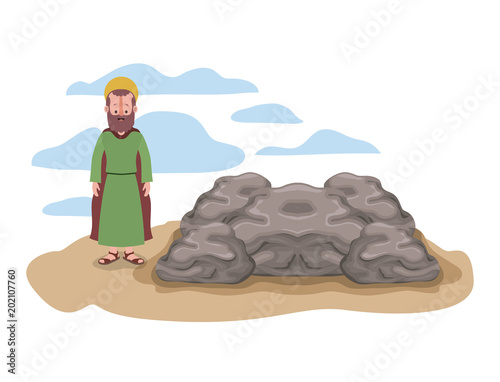 apostle of Jesus with halo in the rock character vector illustration design
