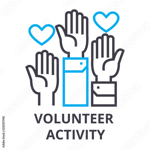 volunteer activity thin line icon, sign, symbol, illustation, linear concept vector 