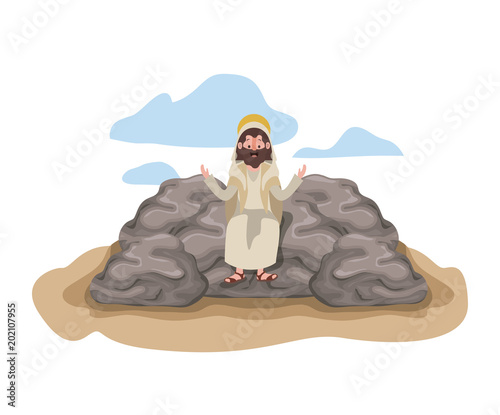apostle of Jesus with halo in the rock character vector illustration design