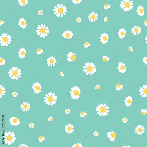 Green daisies ditsy vector seamless pattern design. Great for summer vintage fabric, scrapbooking, wallpaper, giftwrap. Suraface pattern design.