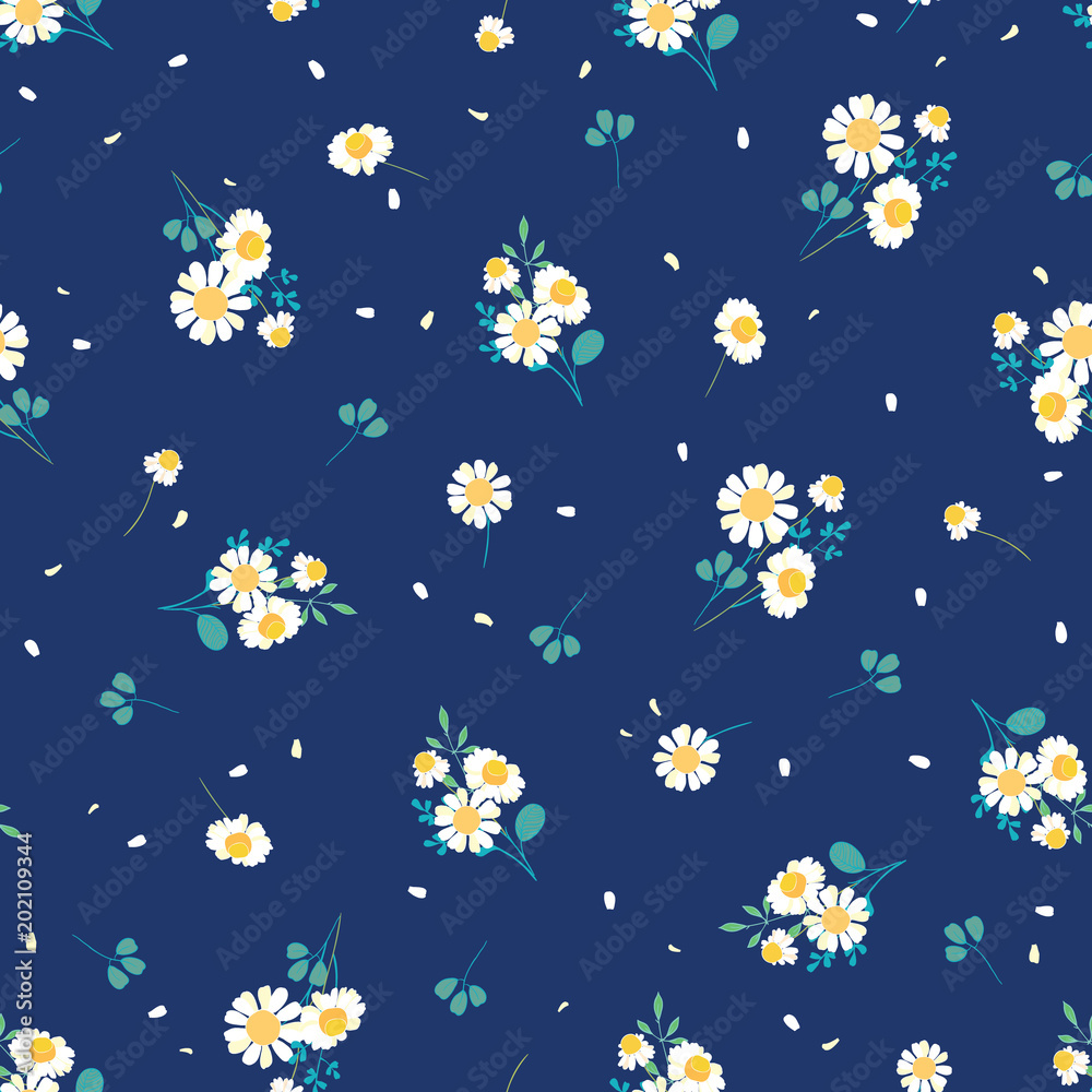 Sweet daisies ditsy vector seamless pattern design. Great for summer vintage fabric, scrapbooking, wallpaper, giftwrap. Suraface pattern design.