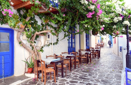 A street view from Plaka village in Milos Island, Greece photo