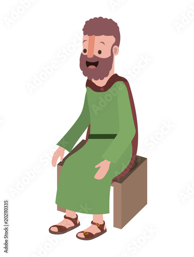 apostle of Jesus sitting on wooden chair vector illustration design