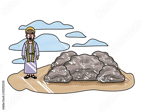 apostle of Jesus with halo in the rock character vector illustration design