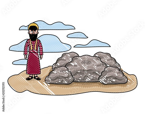 apostle of Jesus with halo in the rock character vector illustration design