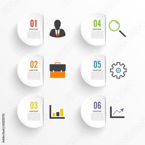 Template Timeline Infographic colored horizontal numbered for six position can be used for workflow, banner, diagram, web design, area chart