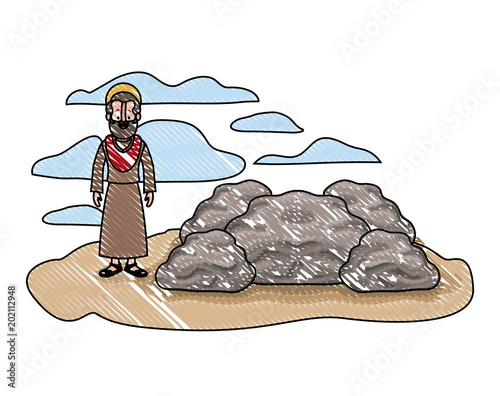 apostle of Jesus with halo in the rock character vector illustration design