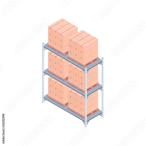 Isometric pallet rack with boxes