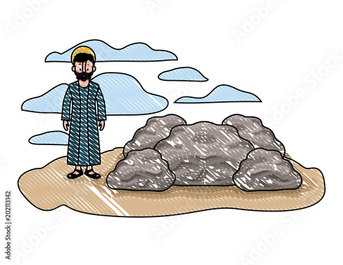 apostle of Jesus with halo in the rock character vector illustration design