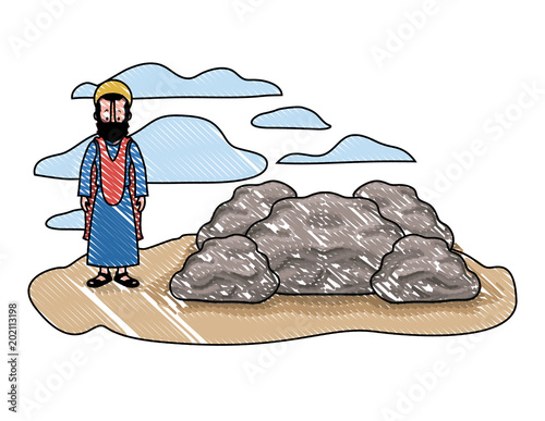 apostle of Jesus with halo in the rock character vector illustration design
