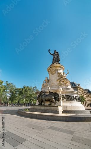 The monument to the Republic with the symbolic statue of Marianna, in Place de la Republique, vertical