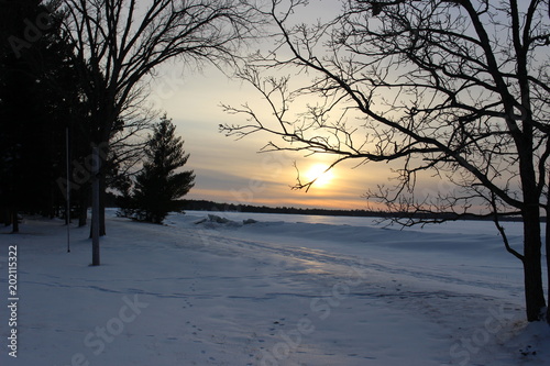 Sunrise on a cold winter morning at the lake 