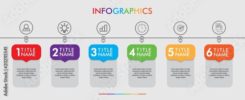 6 Steps Timeline. Modern Business Infographics. Label, Concept, Layout Vector Design