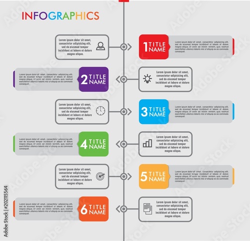 6 Steps Timeline. Modern Business Infographics. Label, Concept, Layout Vector Design