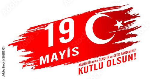 19 mayis Ataturku anma, genclik ve spor bayrami. Turkish holiday .Translation: 19th may commemoration of Ataturk, youth and sports day.Vector illustration. photo