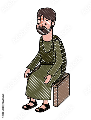 apostle of Jesus sitting on wooden chair vector illustration design